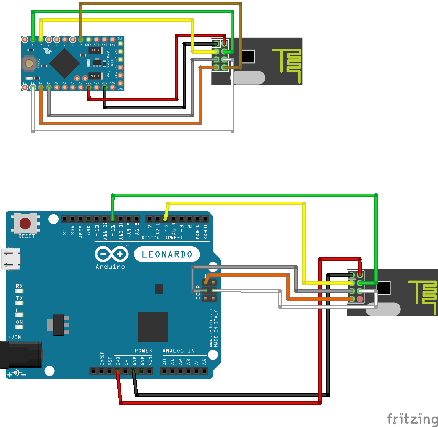 Arduino and NRF24L01 Diagram